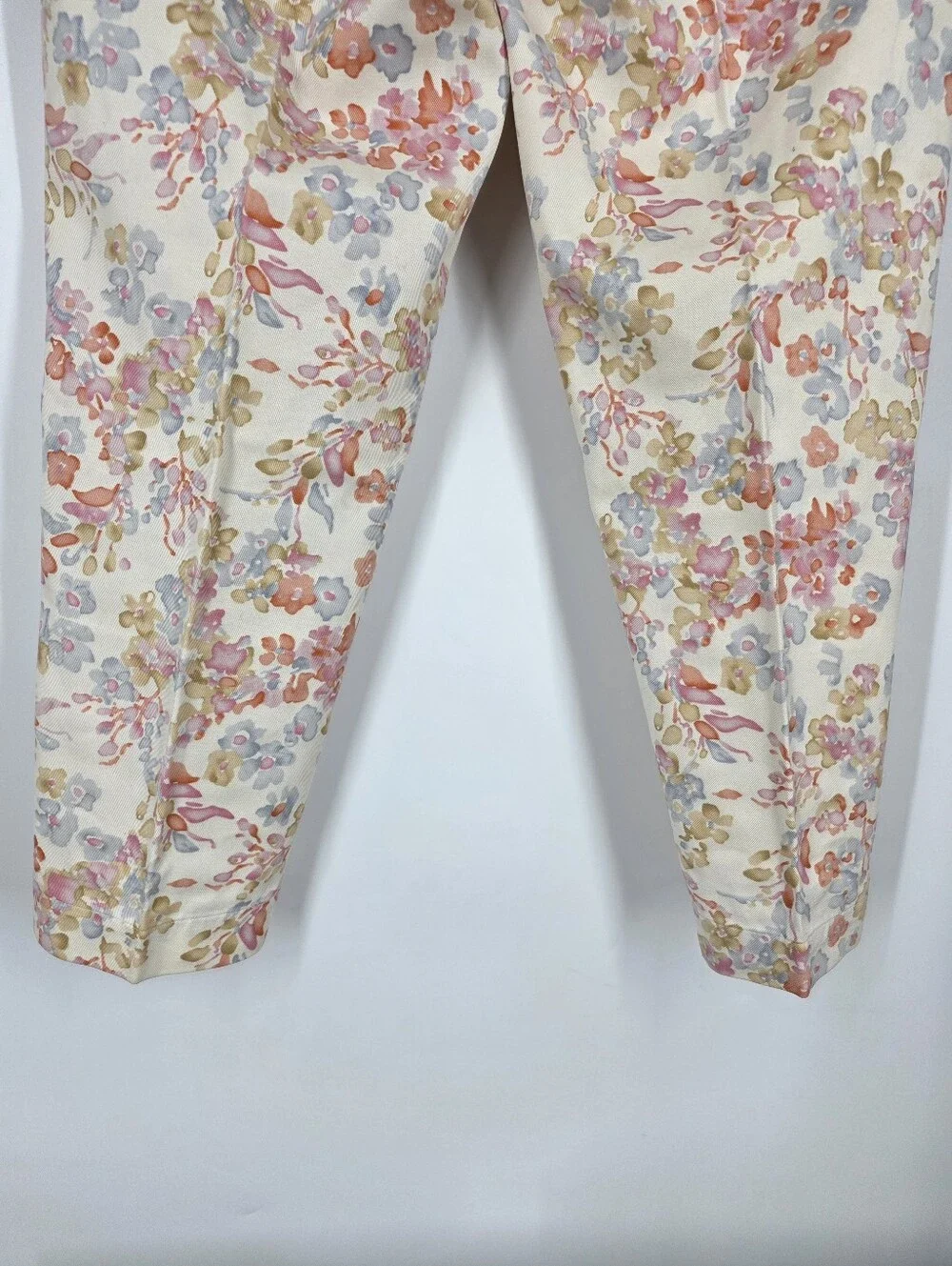 Kate Hill Casual Vintage Floral Pants Size 10 Pastel Pink Floral Tencel Cotton